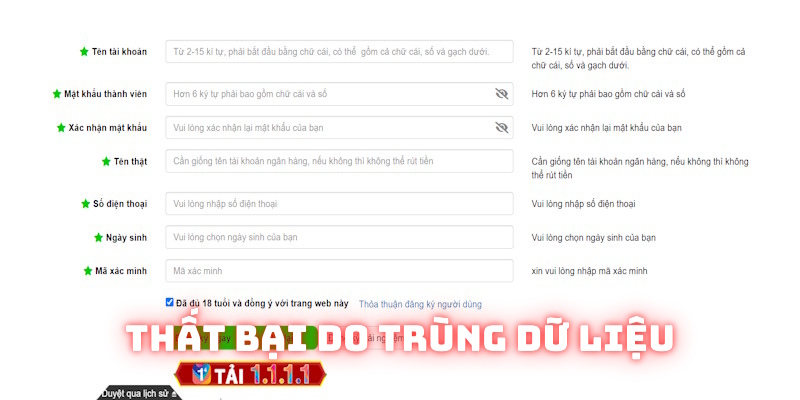 Đăng ký Good88 thất bại do trùng lặp dữ liệu Đăng ký Good88 thất bại do trùng lặp dữ liệu